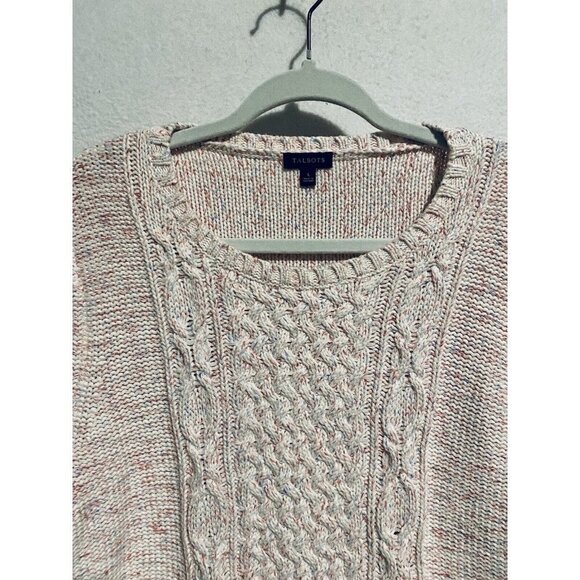 Talbots Sweater Womens Large Mixed Cable Knit Pullover Marled Pink Cotton - Picture 3 of 7